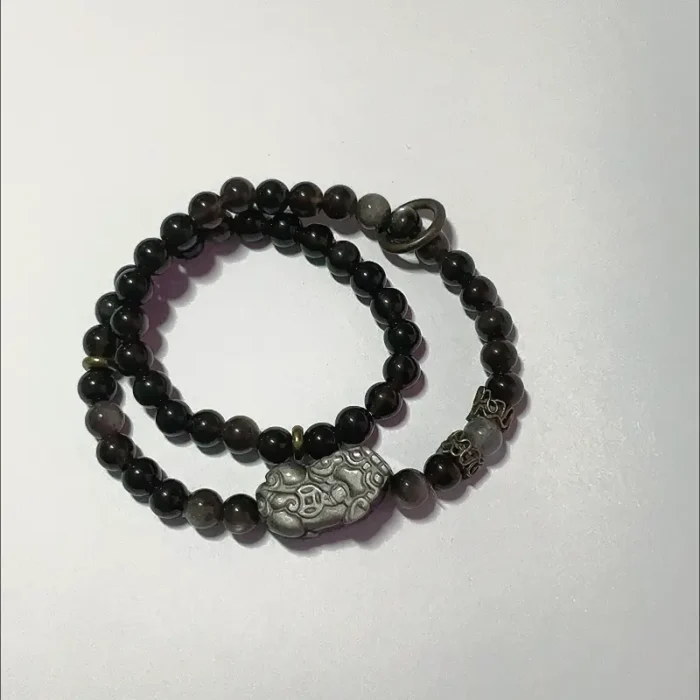 IMG_2741 Silver Obsidian Pixiu Bracelet – “Treasure Attractor” Double Loop Design for Men & Women - Image 1
