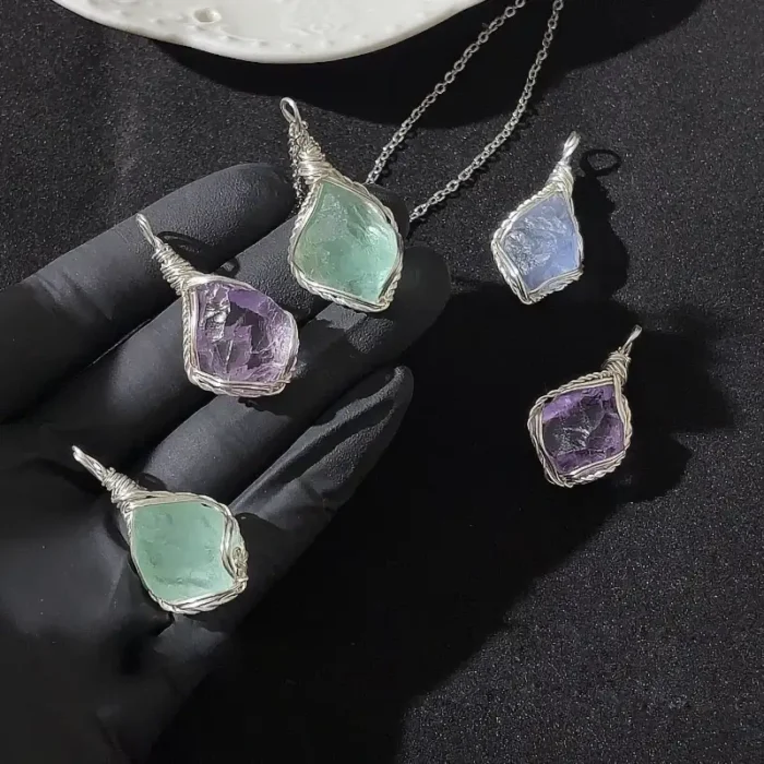 Raw Crystal Pendant Necklace – Natural Amethyst, Rose Quartz, Fluorite & Green Aventurine - Image 6