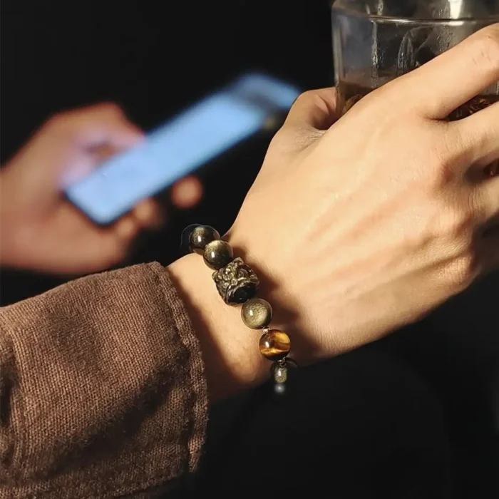 Natural Blue Gold Obsidian Bracelet – Protective Energy Beads for Grounding & Balance - Image 5