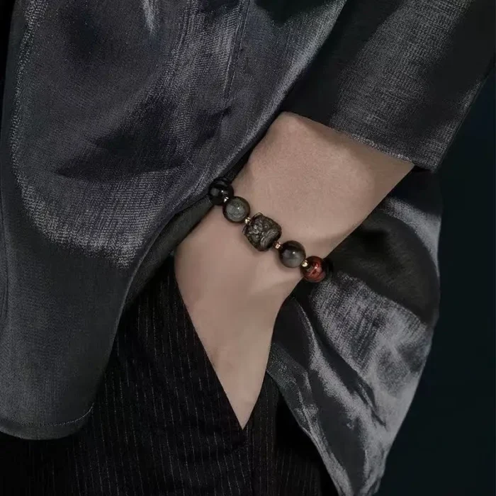 Natural Blue Gold Obsidian Bracelet – Protective Energy Beads for Grounding & Balance - Image 2