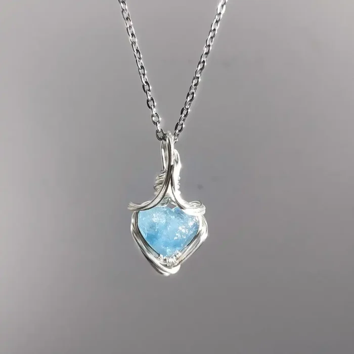 Handmade Raw Aquamarine Pendant Necklace - Image 1