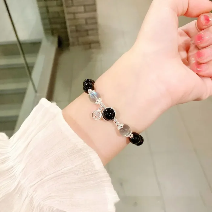 Chasing the Light · Natural Obsidian & Moonstone Guardian Bracelet - Image 2