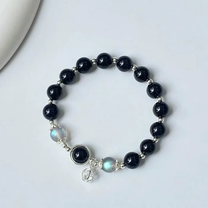 Chasing the Light · Natural Obsidian & Moonstone Guardian Bracelet - Image 3