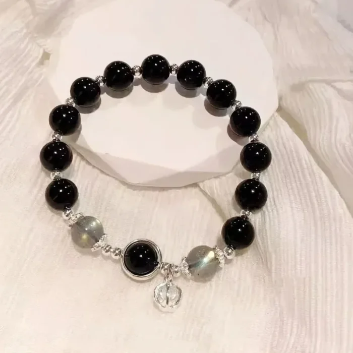 Chasing the Light · Natural Obsidian & Moonstone Guardian Bracelet - Image 4