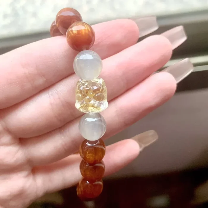 Self-Crossing · Golden Nanmu & Clear Quartz Awakening Lion Bracelet" - Image 2