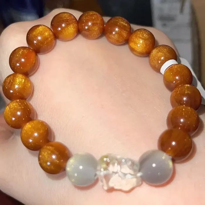 Self-Crossing · Golden Nanmu & Clear Quartz Awakening Lion Bracelet" - Image 4