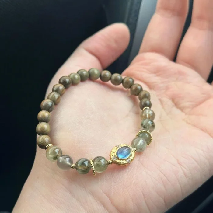 Forest Moonlight · Green Rutilated Quartz & Sandalwood Wealth Bracelet - Image 4