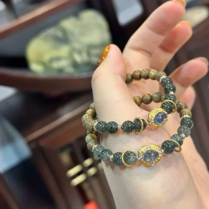 Forest Moonlight · Green Rutilated Quartz & Sandalwood Wealth Bracelet - Image 3