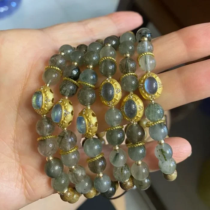 Forest Moonlight · Green Rutilated Quartz & Sandalwood Wealth Bracelet - Image 5
