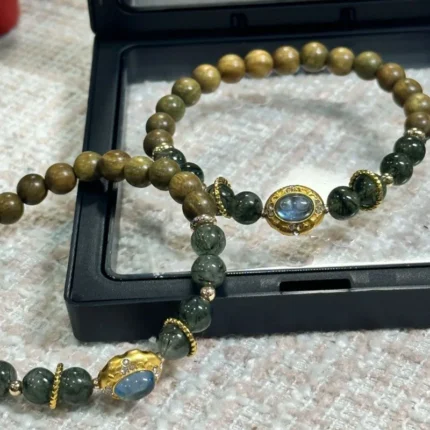 Forest Moonlight · Green Rutilated Quartz & Sandalwood Wealth Bracelet