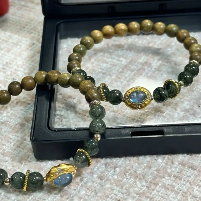 Forest Moonlight · Green Rutilated Quartz & Sandalwood Wealth Bracelet - Image 1