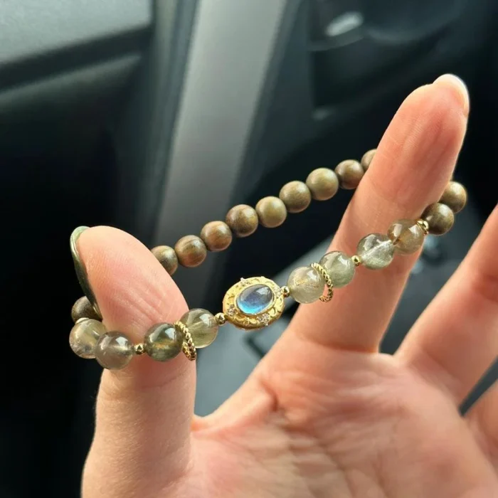 Forest Moonlight · Green Rutilated Quartz & Sandalwood Wealth Bracelet - Image 2