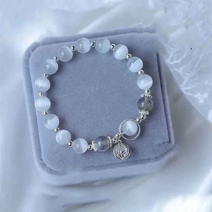 Whispering Moonlight · Natural Grey Moonstone & Cat's Eye Healing Bracelet - Image 2