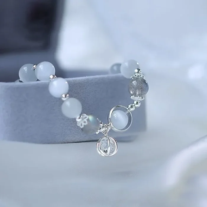 Whispering Moonlight · Natural Grey Moonstone & Cat's Eye Healing Bracelet - Image 3