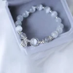 Whispering Moonlight · Natural Grey Moonstone & Cat's Eye Healing Bracelet