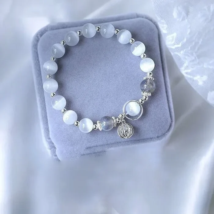 Whispering Moonlight · Natural Grey Moonstone & Cat's Eye Healing Bracelet - Image 4