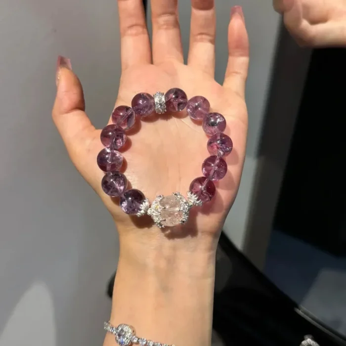 Violet Serenity · Natural Amethyst & Clear Quartz Wisdom Healing Bracelet - Image 2