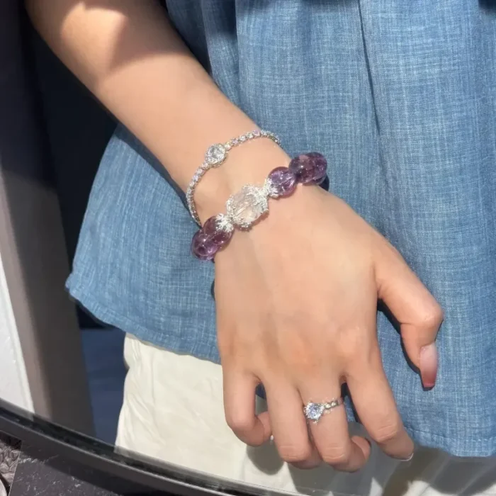 Violet Serenity · Natural Amethyst & Clear Quartz Wisdom Healing Bracelet - Image 3