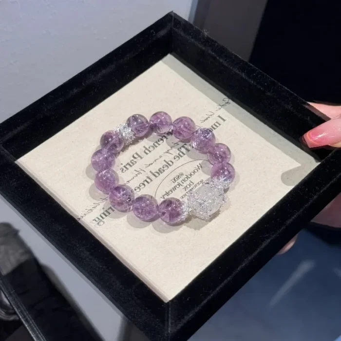 Violet Serenity · Natural Amethyst & Clear Quartz Wisdom Healing Bracelet - Image 1