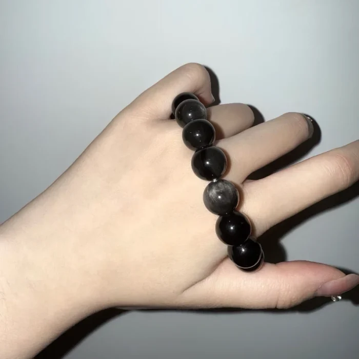 Transformation & Protection · Natural Silver Sheen Obsidian Snake Totem Bracelet - Image 3